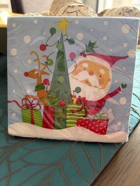 Unique Vintage Santa, Christmas Tree, Rudolph Cocktail Napkins -Blue, Green, Red